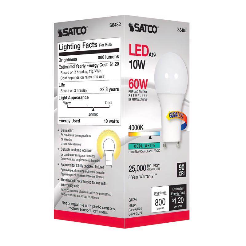 Satco A19 GU24 LED Bulb Cool White 60 Watt Equivalence 1 pk