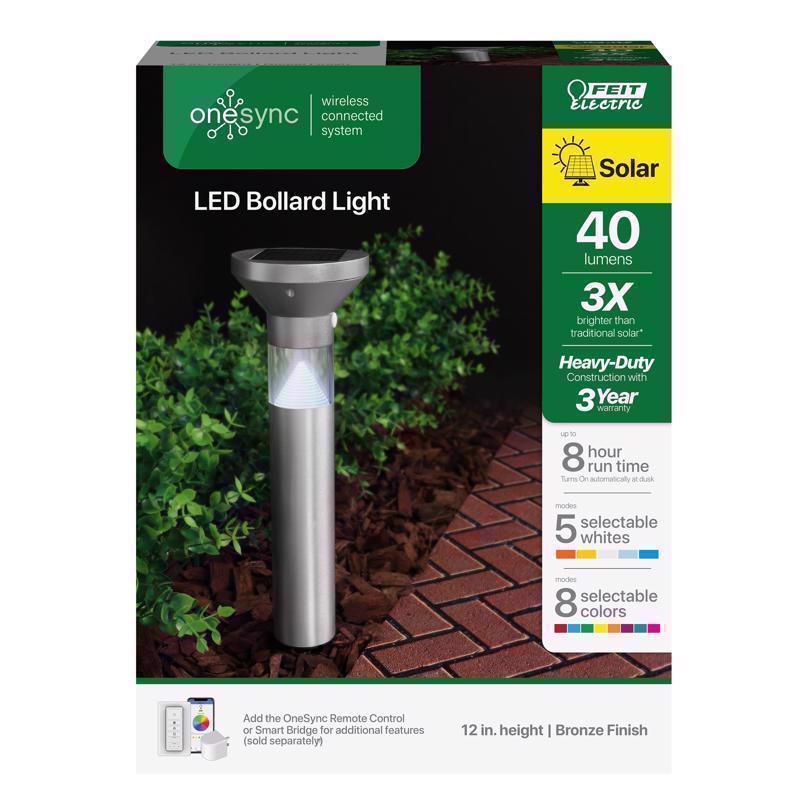 Feit OneSync Brushed Nickel Solar Powered 40 W LED Bollard Light 1 pk