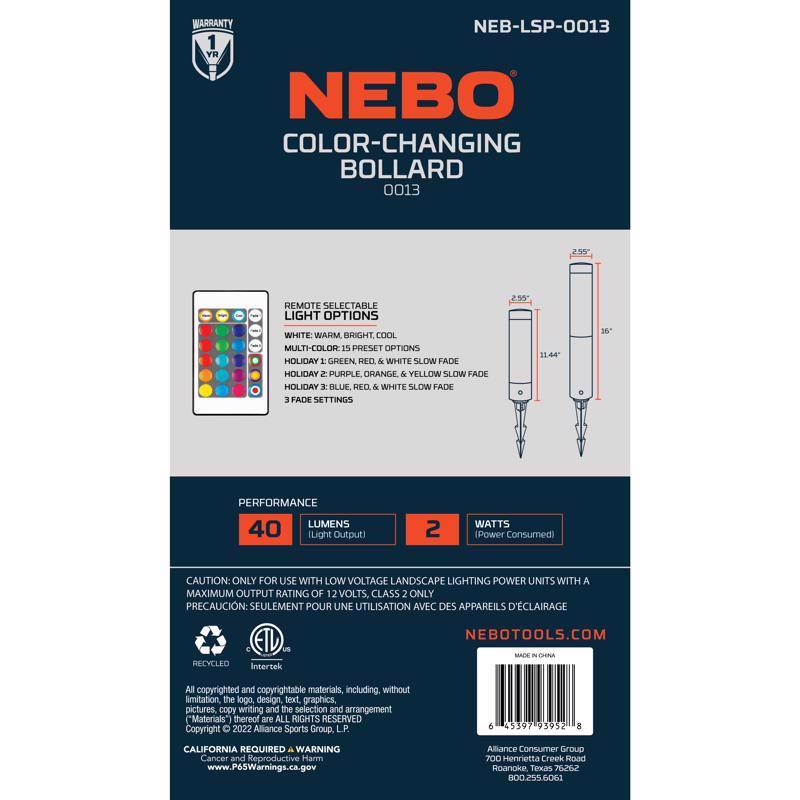 NEBO Low Voltage 2 W LED Bollard Light 1 pk