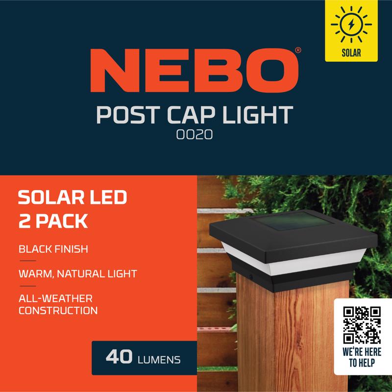 NEBO Black Solar Powered 2.22 W LED Post Light 2 pk
