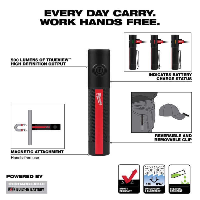 Milwaukee 500 lm Black/Red LED Rechargeable Flashlight