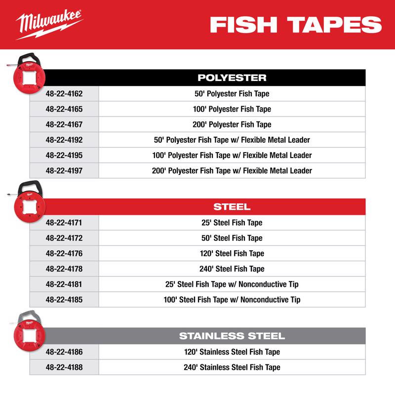 Milwaukee 0.13 in. W X 50 ft. L Steel Fish Tape 1 pk