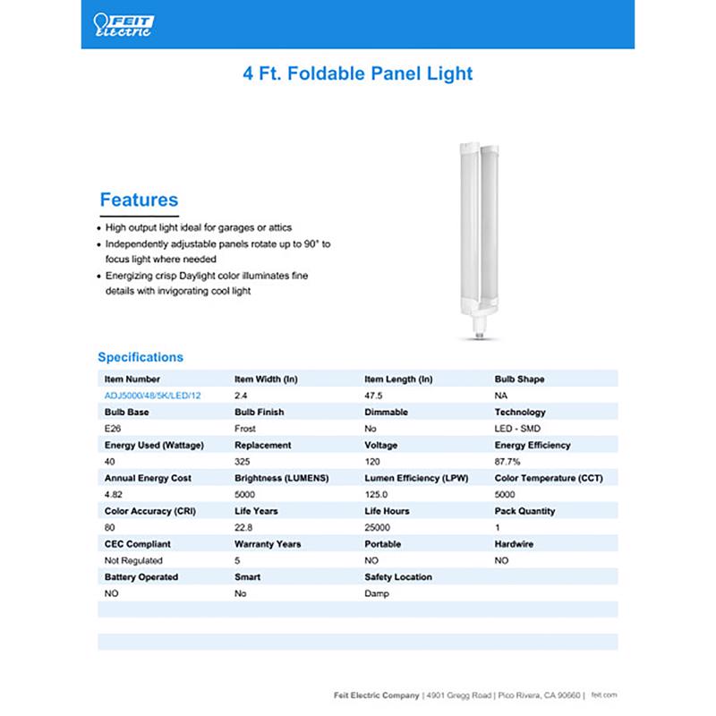 Feit 40 W ED26 LED Foldable Light 5000 lm Daylight High Lumen 1 pk