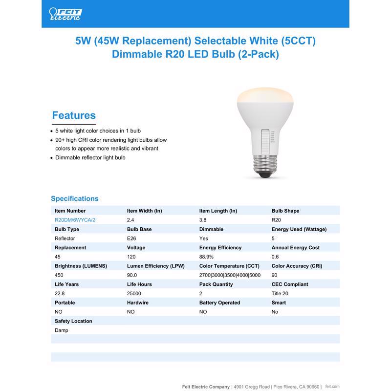 R20 45W DIMMABLE 6WY 2PK