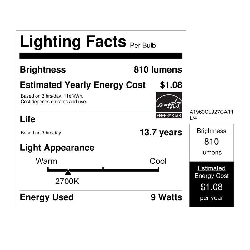 Feit Enhance A19 E26 (Medium) Filament LED Bulb Soft White 60 Watt Equivalence 4 pk