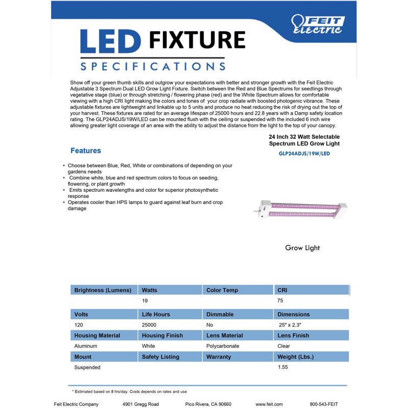 Feit Grow Fixtures Hydroponic Grow Light 19 W LED