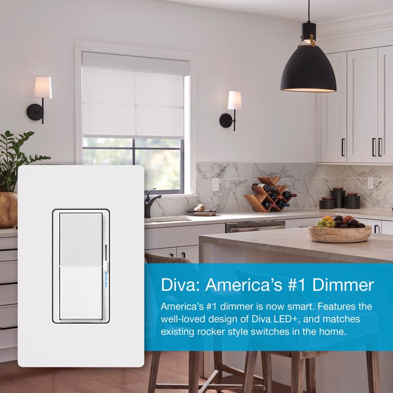 Lutron Caseta Diva White 150 W Toggle Smart-Enabled Dimmer Switch w/Remote Control 1 pk