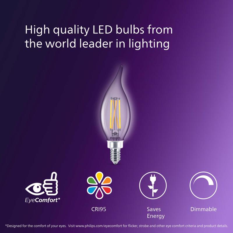 Philips BA11 E12 (Candelabra) LED Bulb Soft White 60 Watt Equivalence 3 pk