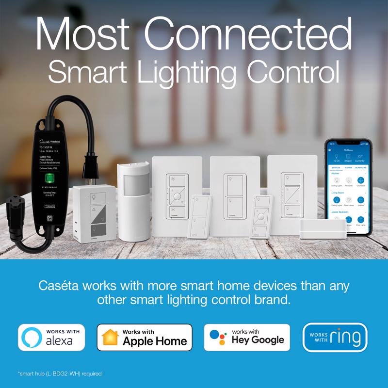 Lutron Caseta White 150 W Touch Smart-Enabled Dimmer Switch 1 pk