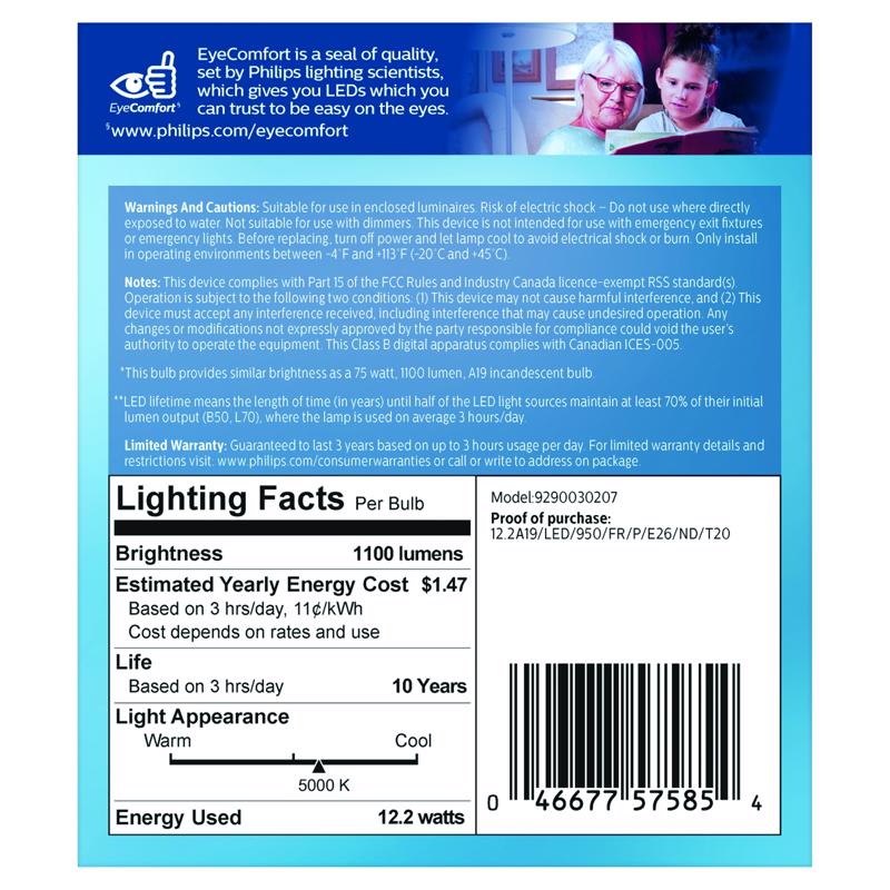 Philips A19 E26 (Medium) LED Bulb Daylight 75 Watt Equivalence 2 pk