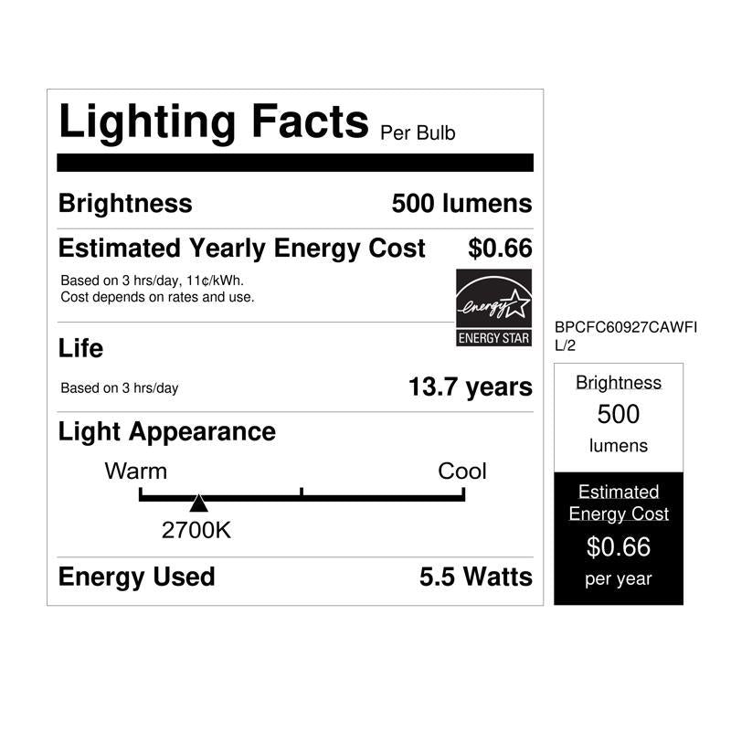 Feit White Filament BA10 E12 (Candelabra) Filament LED Bulb Soft White 60 Watt Equivalence 2 pk