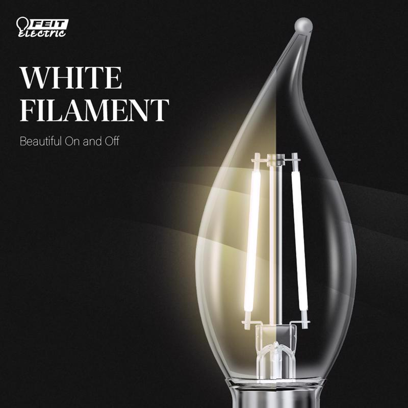 Feit White Filament BA10 E12 (Candelabra) LED Flame Bulb Daylight 60 Watt Equivalence 2 pk