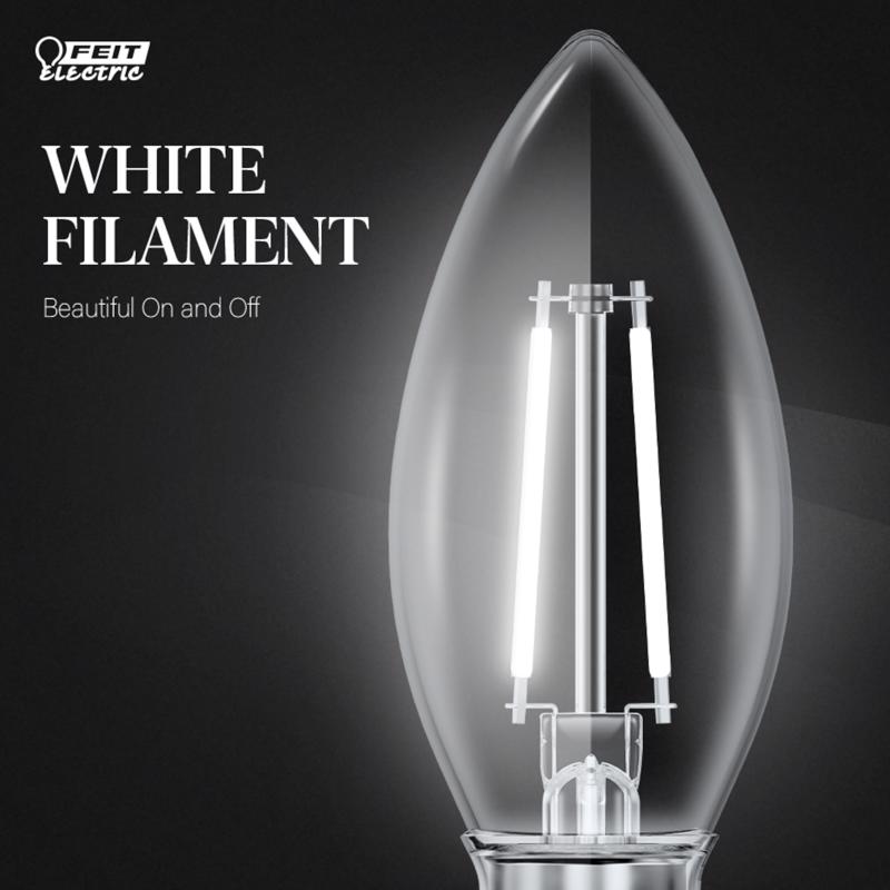 Feit White Filament B10 E12 (Candelabra) Filament LED Bulb Soft White 40 Watt Equivalence 2 pk