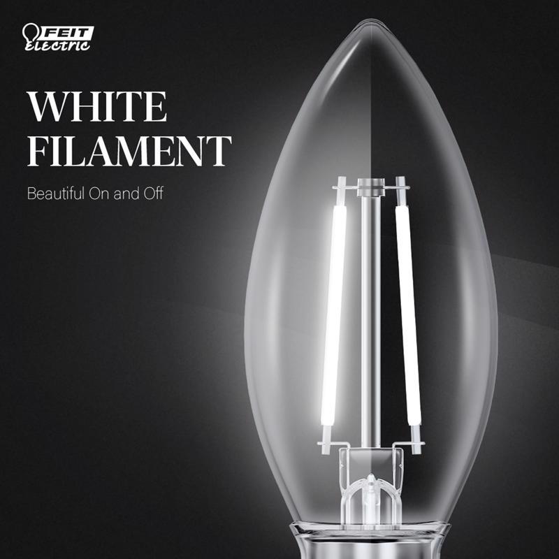 Feit White Filament B10 E26 (Medium) Filament LED Bulb Daylight 40 Watt Equivalence 2 pk