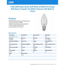 Feit White Filament B10 E26 (Medium) Filament LED Bulb Soft White 60 Watt Equivalence 2 pk