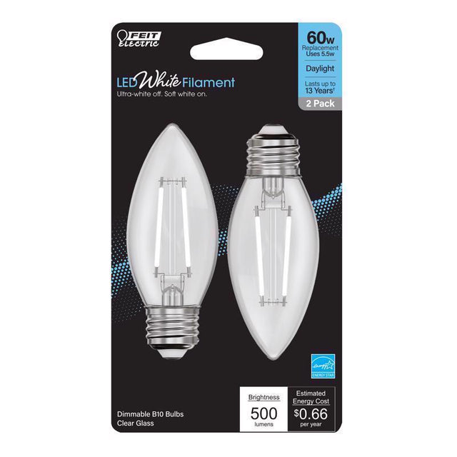 LED B10 E26 60W DL 2PK