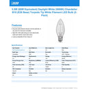 Feit White Filament B10 E26 (Medium) Filament LED Bulb Daylight 60 Watt Equivalence 2 pk