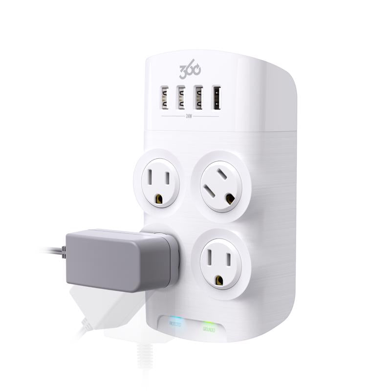 360 Electrical Revolve 4 outlets Wall Tap Surge Protector White 1080 J
