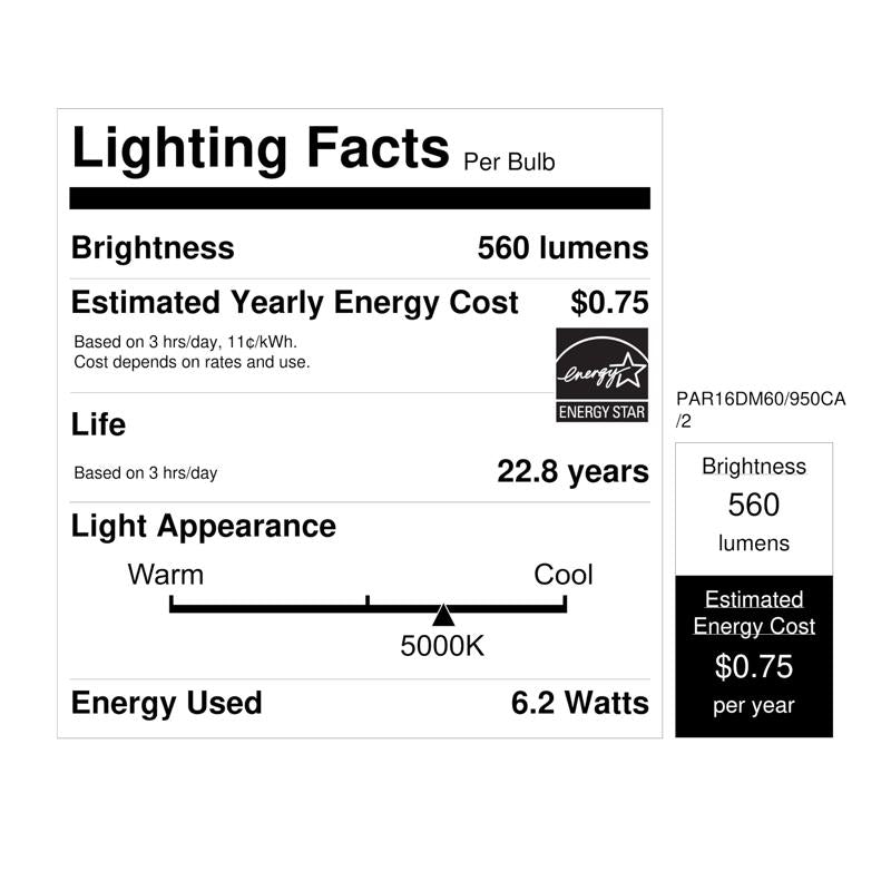 Feit PAR 16 E26 (Medium) LED Floodlight Bulb Daylight 60 Watt Equivalence 2 pk