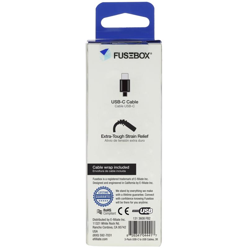 Fusebox Black PVC USB-C Cable For Smartphones 3 ft. L