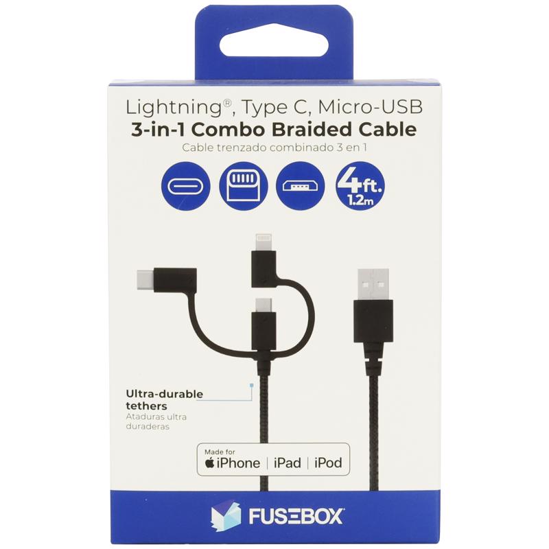 USB CABLE BRAIDED BLK 4'