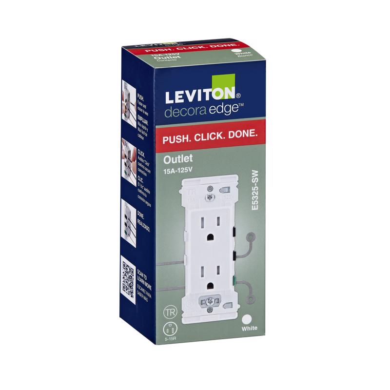 Leviton Decora Edge 15 amps 125 V White Tamper Resistant Outlet 5-15 R 1 pk