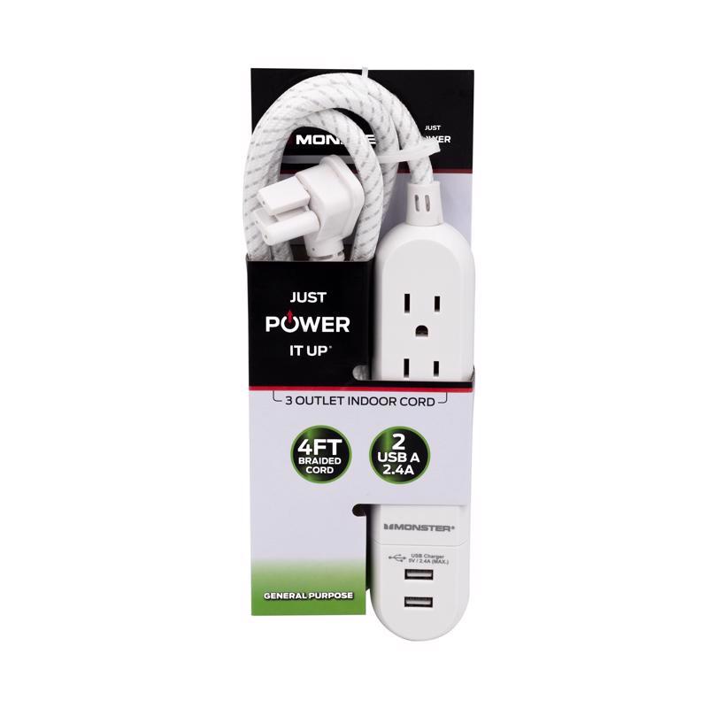 POWR STRP 3 OUTLS WHT 4'