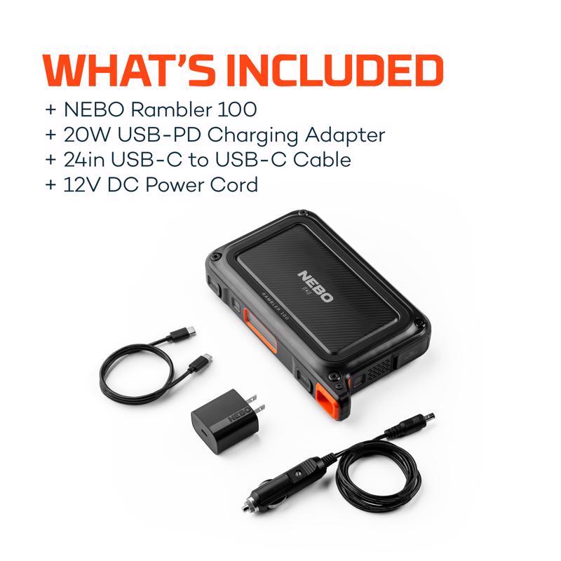 NEBO Rambler 100 W 120 V Battery Portable Power Station Kit (Battery & Charger)