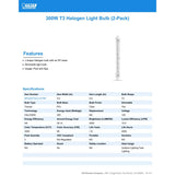 Feit 300 W T3 Tubular Halogen Bulb 4500 lm Warm White 2 pk