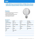 Feit White Filament G25 E26 (Medium) Filament LED Bulb Soft White 40 Watt Equivalence 3 pk