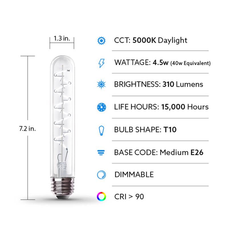 Feit T10 E26 (Medium) Filament LED Bulb Daylight 40 Watt Equivalence 1 pk