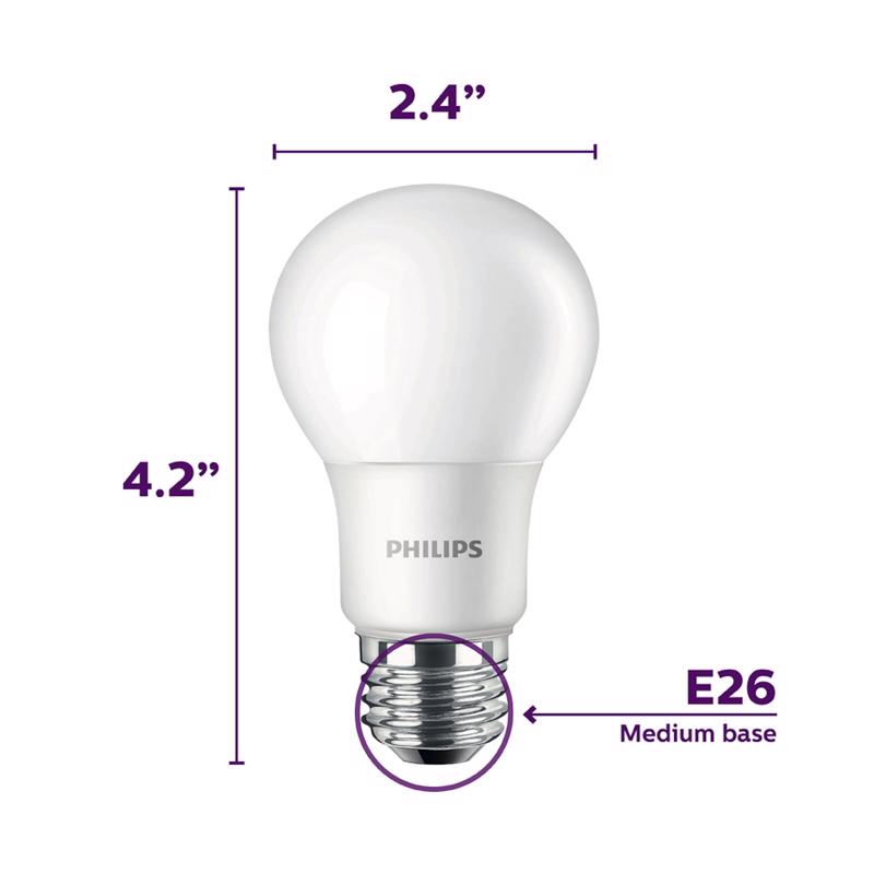 Philips A19 E26 (Medium) LED Bulb Daylight 75 Watt Equivalence 4 pk