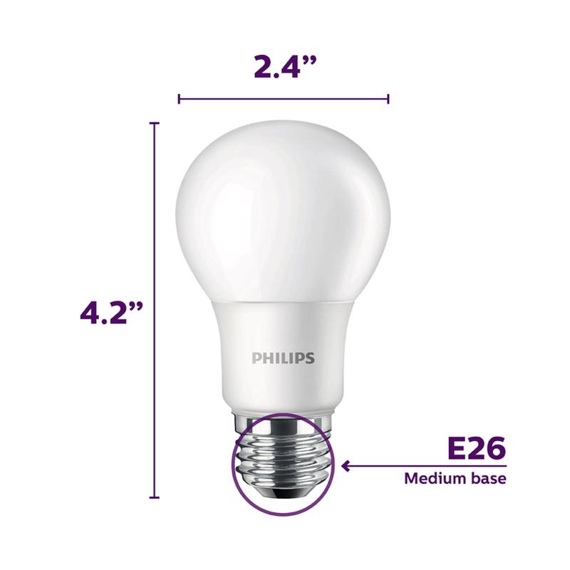 Philips A19 E26 (Medium) LED Bulb Daylight 60 Watt Equivalence 4 pk