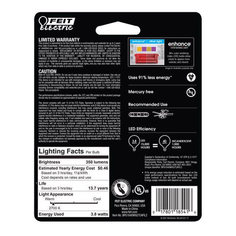 Feit LED FILAMENT G16.5 E26 (Medium) Filament LED Bulb Soft White 40 Watt Equivalence 2 pk