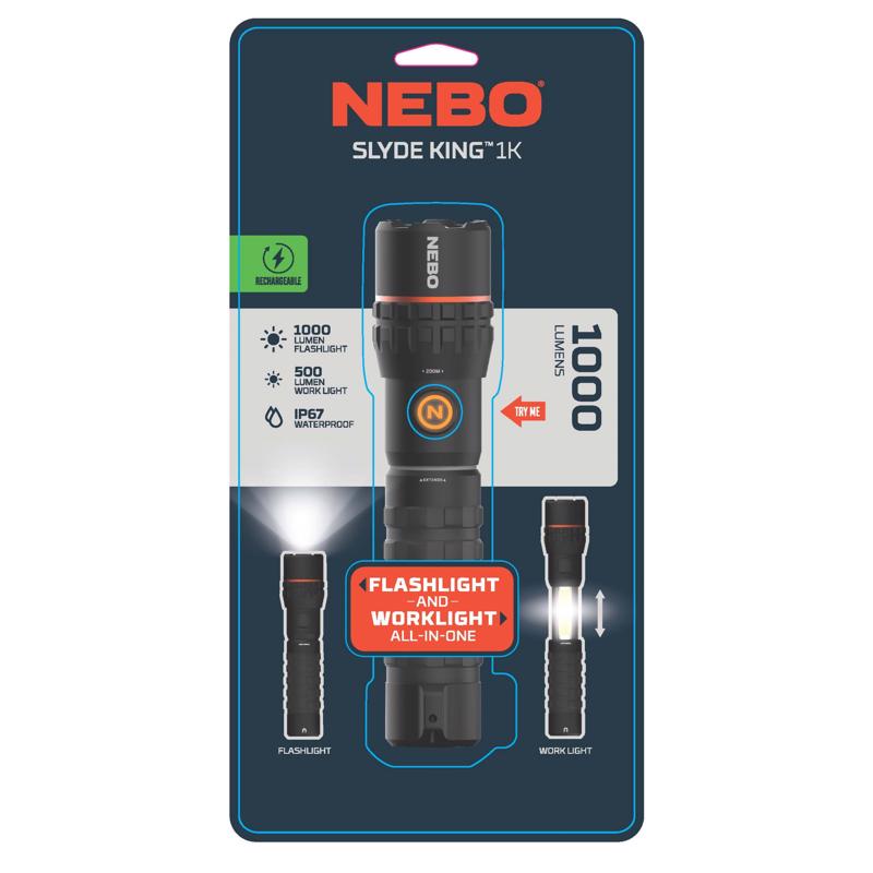 NEBO Slyde King 1000 lm Black LED Work Light Flashlight 18650 Battery