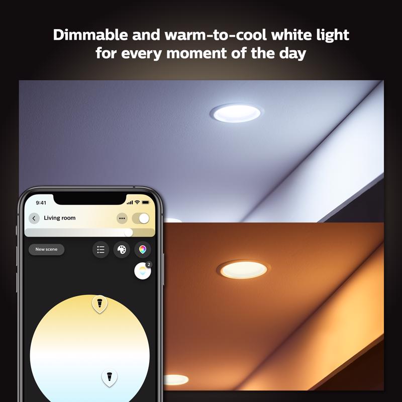 Philips HUE Warm White 4 in. W LED Smart-Enabled Retrofit Recessed Lighting 10 W