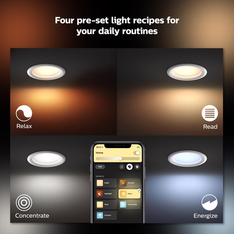 Philips HUE Warm White 4 in. W LED Smart-Enabled Retrofit Recessed Lighting 10 W