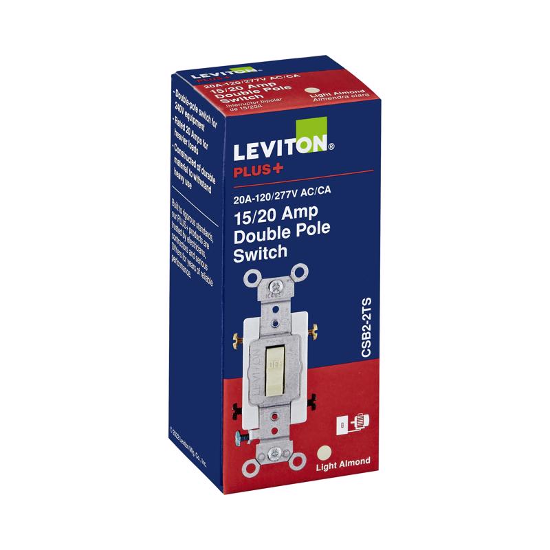 Leviton 20 amps Double Pole Toggle AC Quiet Switch Light Almond 1 pk