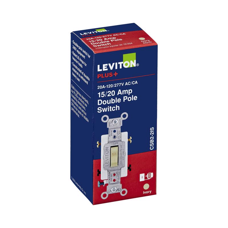 Leviton 20 amps Double Pole Toggle AC Quiet Switch Ivory 1 pk