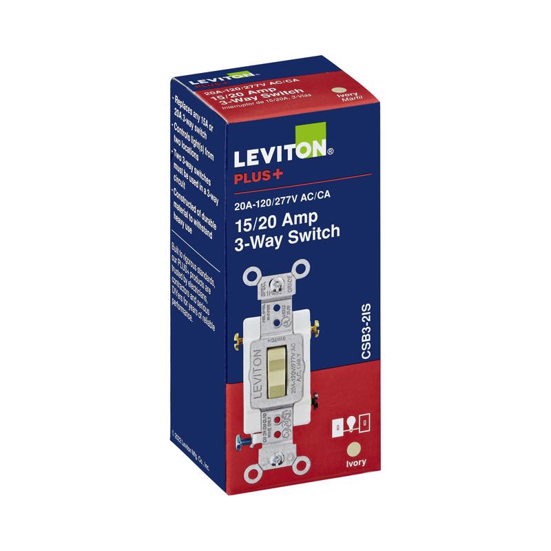 Leviton 20 amps 3-Way Toggle AC Quiet Switch Ivory 1 pk