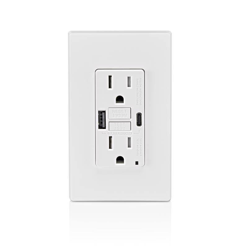 Leviton 15 amps 125 V GFCI White Outlet and USB Charger 5-15 R 1 pk