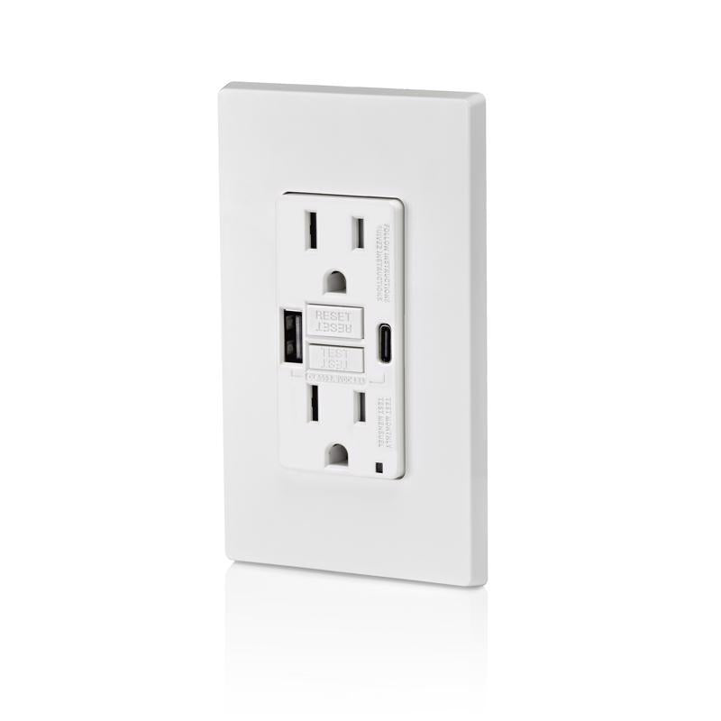 Leviton 15 amps 125 V GFCI White Outlet and USB Charger 5-15 R 1 pk