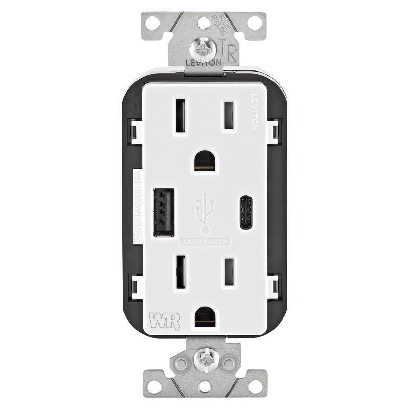 OUTLET&USB CHGR WHT 125V