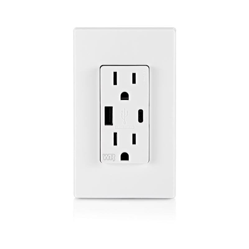 Leviton 15 amps 125 V USB White Outlet and USB Charger 5-15 R 1 pk