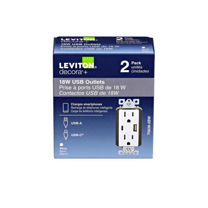 OUTLT/USB CHGR WHT 15AMP