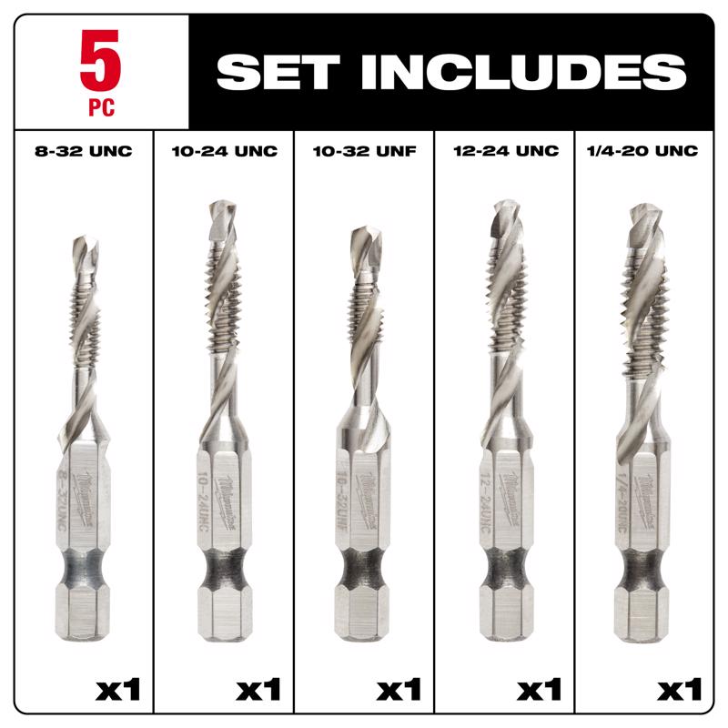 Milwaukee Shockwave Metal Drill and Tap Set Hex Shank 5 pc