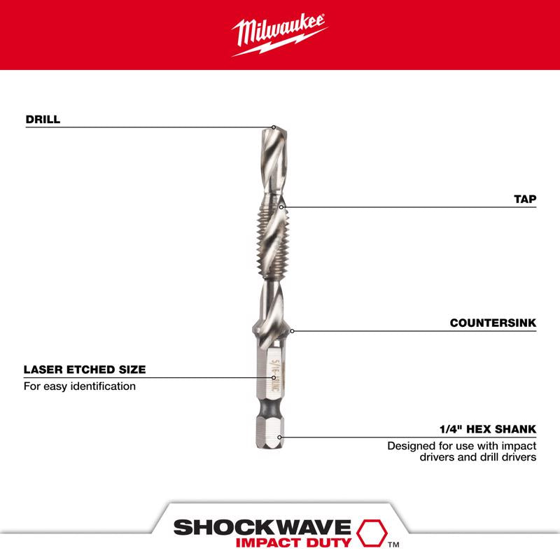 Milwaukee Shockwave Metal Drill and Tap Set Hex Shank 5 pc