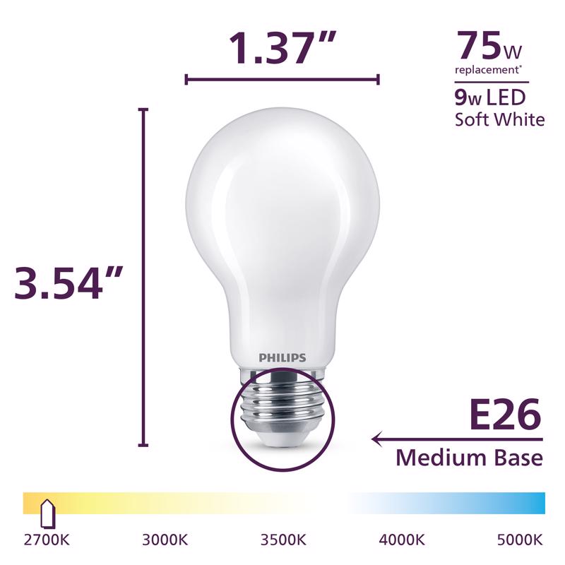 Philips A19 E26 (Medium) Filament LED Bulb Soft White 75 Watt Equivalence 2 pk