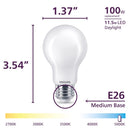 Philips A19 E26 (Medium) Filament LED Bulb Daylight 100 Watt Equivalence 2 pk