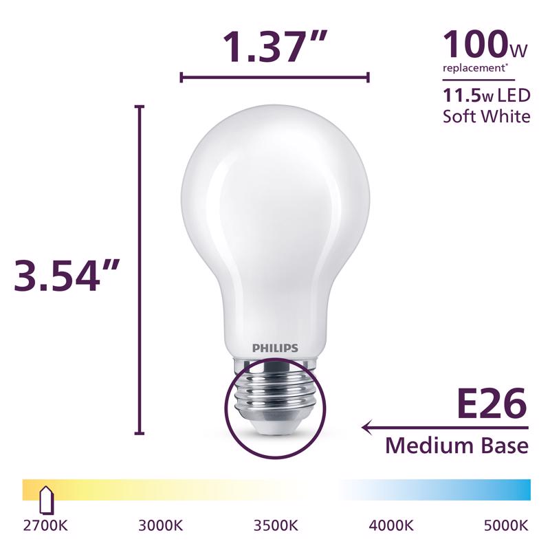 Philips A19 E26 (Medium) Filament LED Bulb Soft White 100 Watt Equivalence 2 pk